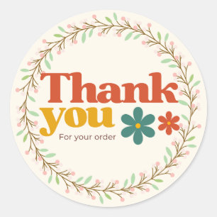 Vintage Pastel Thank You Floral Wreath Stickers 