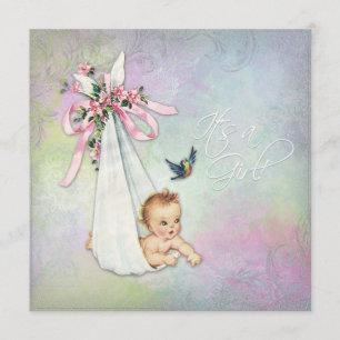 Vintage Pastel Watercolor Baby Shower Invitation
