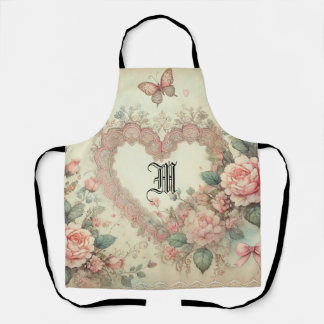 Vintage Pastel Watercolor Boho Floral Hearts Apron