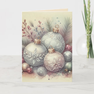 Vintage Pastel Watercolor Christmas Ornaments Card