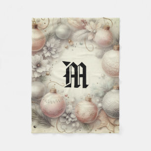 Vintage Pastel Watercolor Christmas Ornaments  Fleece Blanket