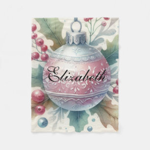 Vintage Pastel Watercolor Christmas Ornaments Fleece Blanket