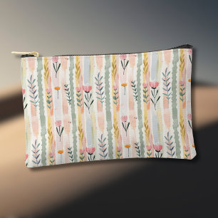 Vintage Pastel Watercolor Floral Stripes Accessory Pouch