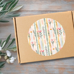 Vintage Pastel Watercolor Floral Stripes Classic Round Sticker