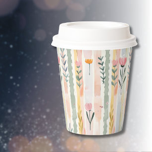 Vintage Pastel Watercolor Floral Stripes Paper Cups