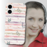 Vintage Pastel Watercolor Stripes Leaves