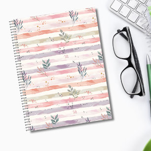 Vintage Pastel Watercolor Stripes Leaves Notebook