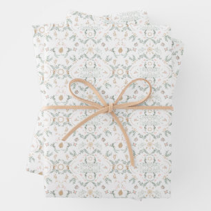 Vintage Pastel White, Beige & Sage Green Christmas Wrapping Paper Sheet