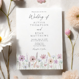 Vintage Pastel Wildflower Meadow Wedding Invitation