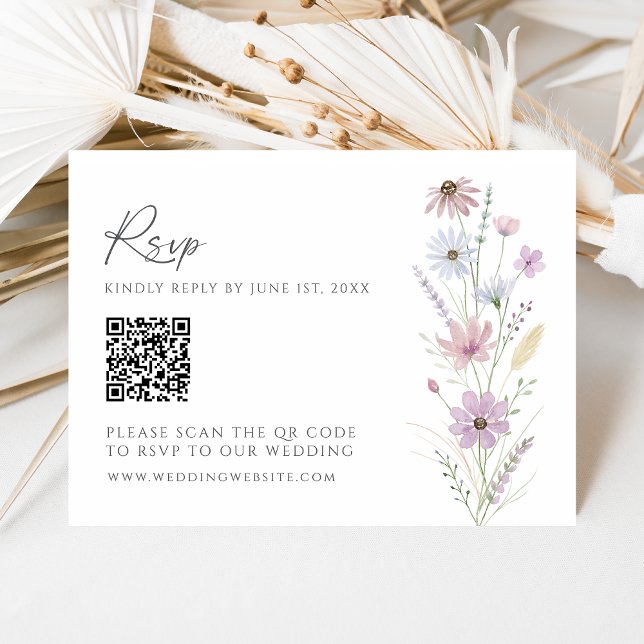 Vintage Pastel Wildflower QR Code Wedding RSVP Card (Creator Uploaded)