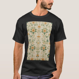 Vintage Pastel Yellow Floral Pattern T-Shirt