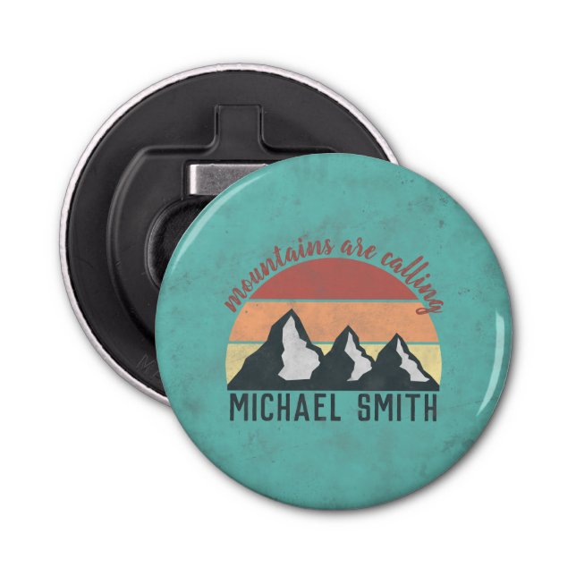 Vintage pastels mountains are calling monogram bottle opener (Front)