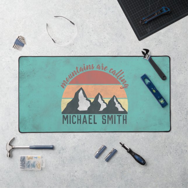 Vintage pastels mountains are calling monogram desk mat (Workstation)