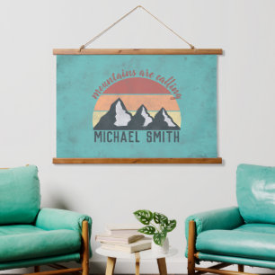 Vintage pastels mountains are calling monogram hanging tapestry
