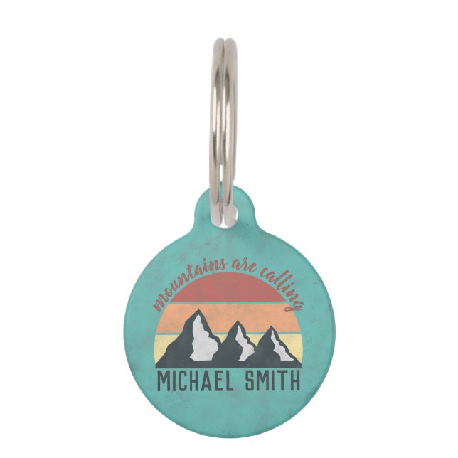 Vintage pastels mountains are calling monogram pet tag (Front)