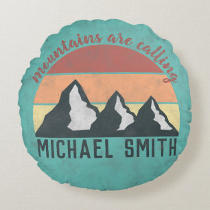 Vintage pastels mountains are calling monogram round cushion