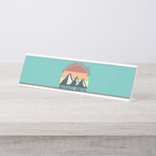 Vintage pastels mountains are calling monogram sky desk name plate