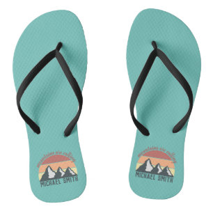 Vintage pastels mountains are calling monogram sky flip flops