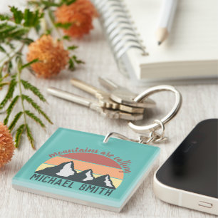 Vintage pastels mountains are calling monogram sky key ring