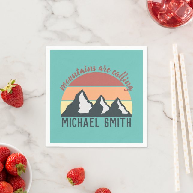 Vintage pastels mountains are calling monogram sky napkin (Insitu)