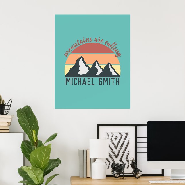 Vintage pastels mountains are calling monogram sky poster (Home Office)