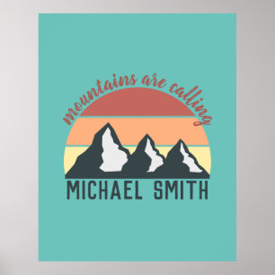 Vintage pastels mountains are calling monogram sky poster