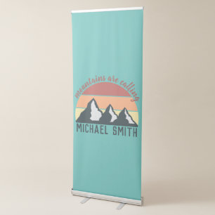 Vintage pastels mountains are calling monogram sky retractable banner