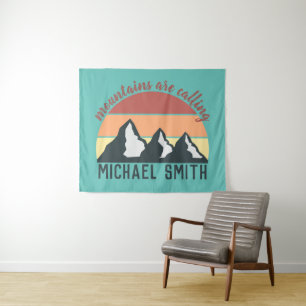 Vintage pastels mountains are calling monogram sky tapestry