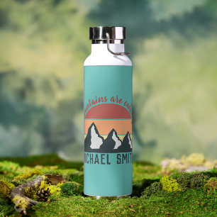 Vintage pastels mountains are calling monogram sky water bottle