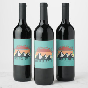 Vintage pastels mountains are calling monogram sky wine label