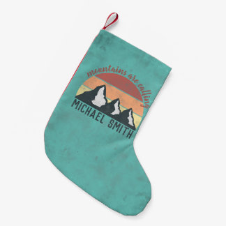 Vintage pastels mountains are calling monogram small christmas stocking