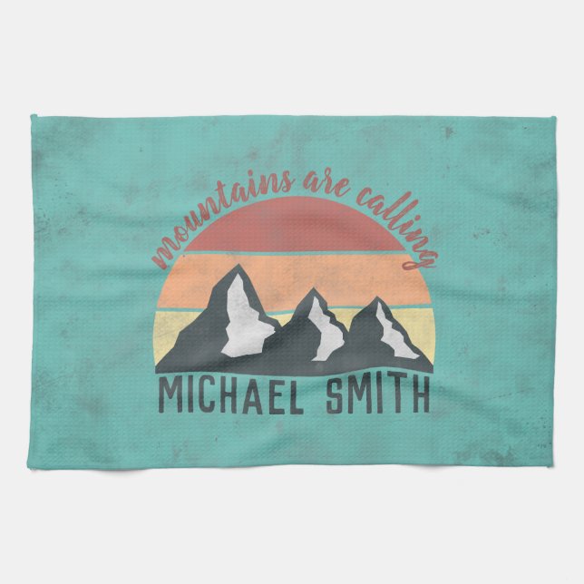 Vintage pastels mountains are calling monogram tea towel (Horizontal)