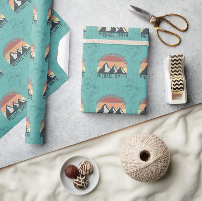 Vintage pastels mountains are calling monogram wrapping paper (Crafts)