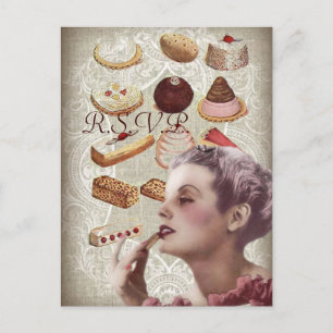 vintage pastry bridal shower tea party invitation postcard