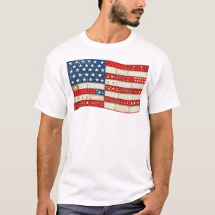 Vintage Patchwork American Flag Patriotic Red Wh T-Shirt