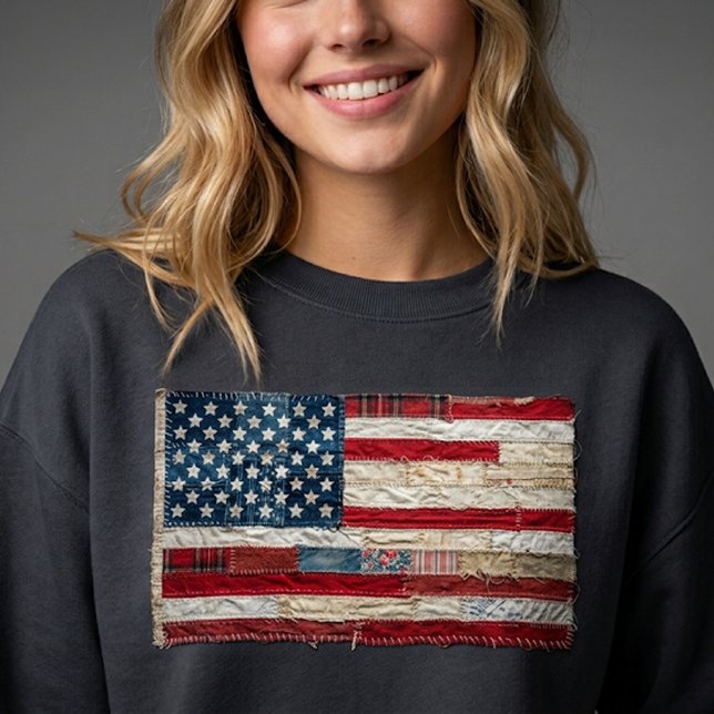 Vintage Patchwork American Flag Sweatshirt Rustic (Creator Uploaded)