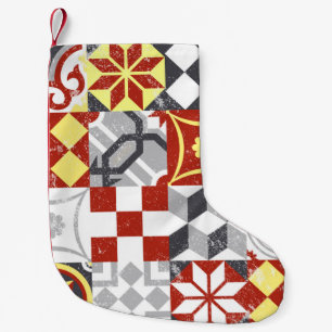 Vintage patchwork background, traditional tile dec small christmas stocking