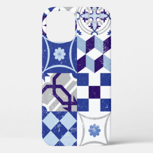 Vintage patchwork background with traditional blue iPhone 12 case