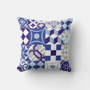 Vintage patchwork background with traditional blue cushion