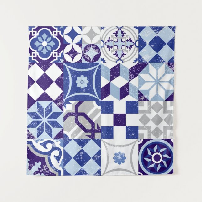 Vintage patchwork background with traditional blue tapestry (Front)