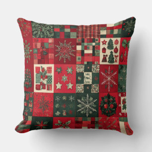 Vintage Patchwork Christmas Throw Pillow