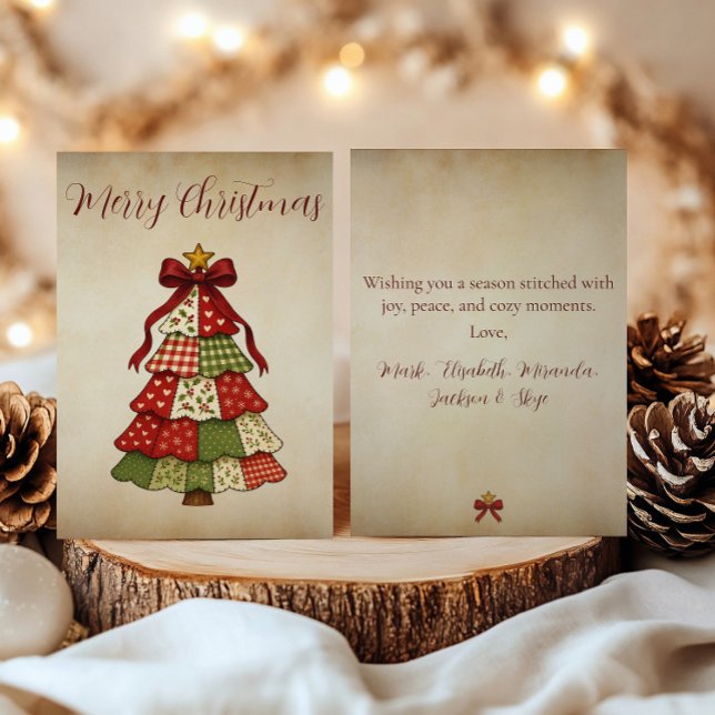 Vintage Patchwork Christmas Tree Holiday Card (Creator Uploaded)