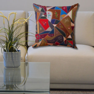 Vintage Patchwork Crazy Quilt Pattern Throw Pillow