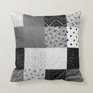 vintage patchwork fabric design black and white cushion