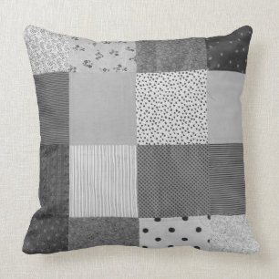 vintage patchwork fabric design black and white cushion