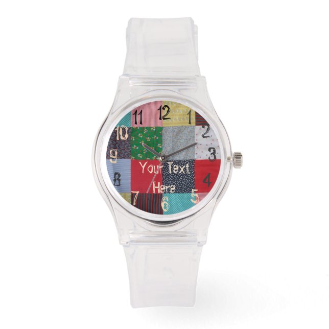 vintage patchwork fabric design colourful watch (Front)