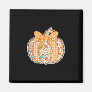 Vintage Patchwork Pumpkin Bow Women Girls Autumn F Magnet