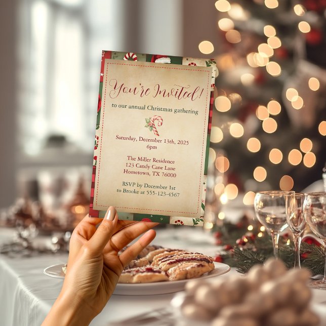 Vintage Patchwork Quilt Christmas Holiday Party Invitation (Creator Uploaded)