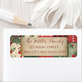 Vintage Patchwork Quilt Christmas Return Address L