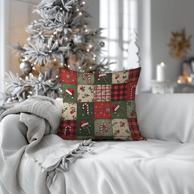 Vintage Patchwork Quilt Christmas Throw Pillow (Creator Uploaded)